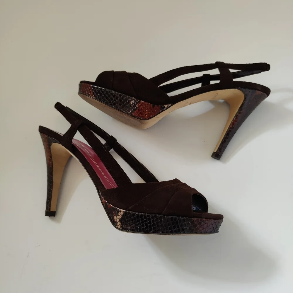 KATE SPADE Brown Suede Peep Toe Slingback Heels